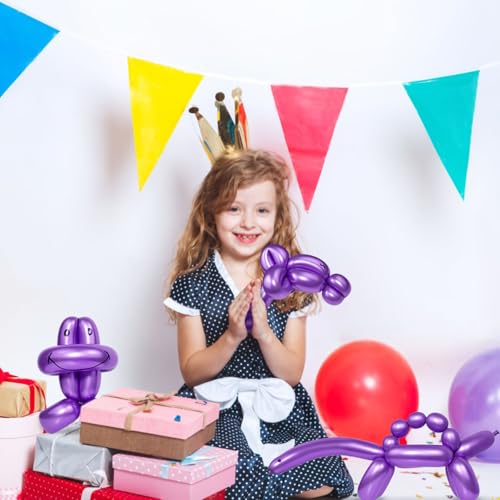 Image of LXZFCRG 260 Long Balloons, Shiny Metallic Latex Twisting Balloon for Balloon Animals, Magic Balloons for Birthdays Wedding Party Decorations 100pcs (Metallic Purple)