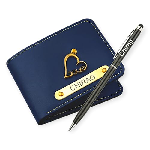 Image of Personalized Wallet for Men with Name | Vegan Leather Wallet and Engraved Pen Combo | Gift for Boyfriend, Husband, Brother