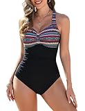 FemiChic Bañadores para Mujer Reductores Barriga Vientre Plano Tallas Grandes Trajes de Baño Una Pieza Natacion Sexy Push Up Bañador(Bohemio,XL)
