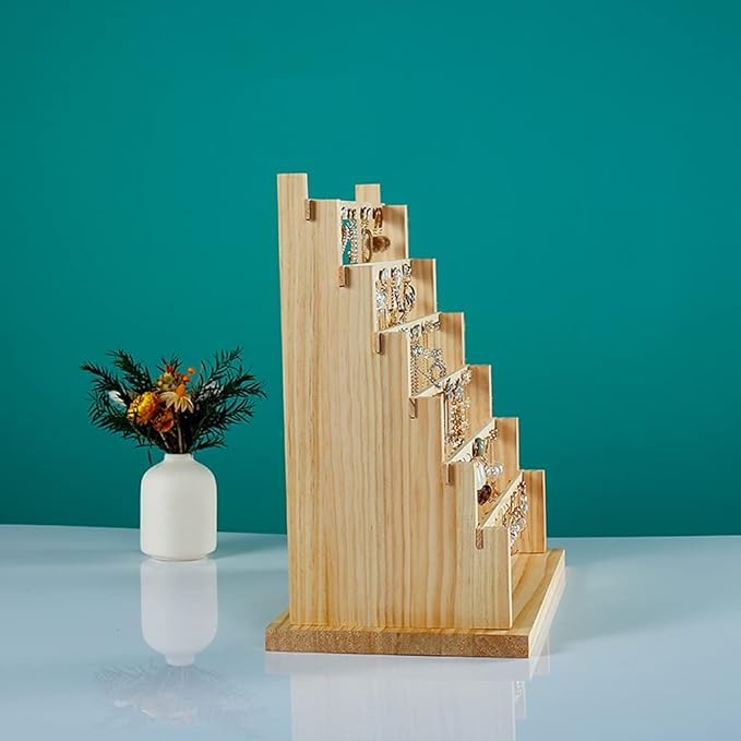 Image of 6 Step Earring Stand Wooden Jewelry Display Stand