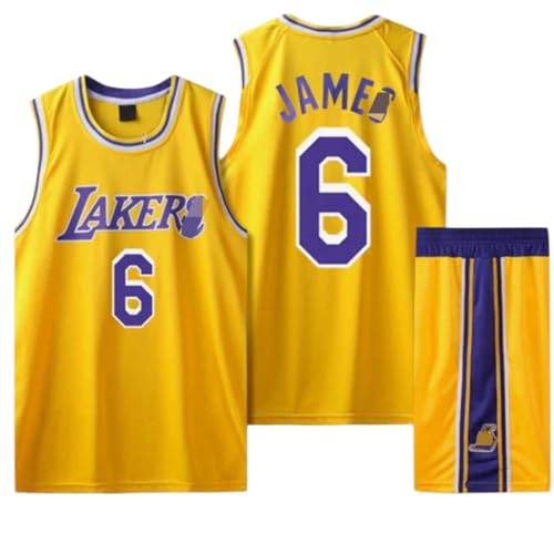 New Basketball Jersey Lakers #6 Lebron James Sports Basketball Sleeveless Suit, Basketball Kids Sportswear Basketball Jersey Vest Shirt+Short.