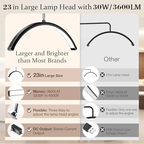 Image of Mznoo Lash Light with Tool Tray, 3600LM LED Moon Light for Lash Tech, Black | Shadow-free, 3200K to 6500K, Flexible&Adjustable Lamp Head, for Lash Tech /Nail Tech /Esthetician