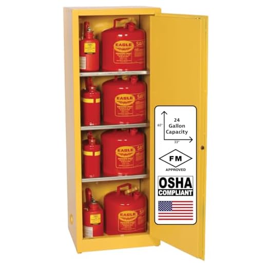 Eagle 24 Gallon Steel Flammable Liquid Storage Cabinet, Space Saver, 3 Shelf, 1 Manual Closing Door for Gasoline Storage, Yellow, 1923X