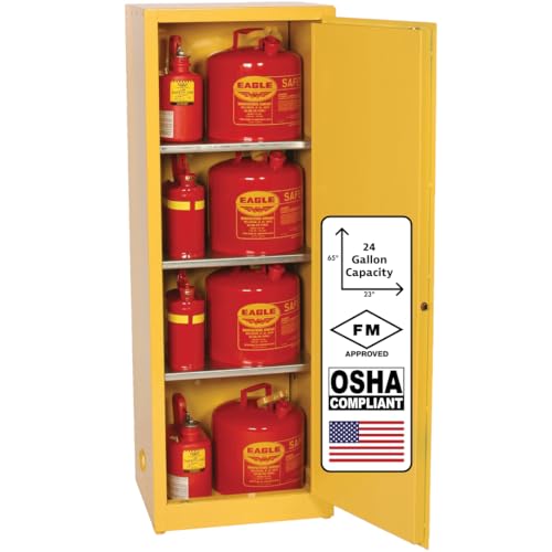 Image of Eagle American Made 24 Gallon Flammable Liquid Storage Cabinet, Self-Close Slimline Fireproof Cabinet for Schools, Garages, Manufacturing Facilities, 23 inch x 18 inch x 65 inch, 2310X