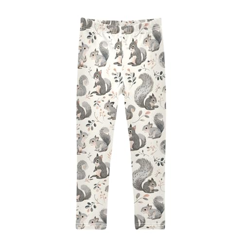 Cute Squirrel Grey Girls Leggings Athletic Pants Tights Stretch Bottom