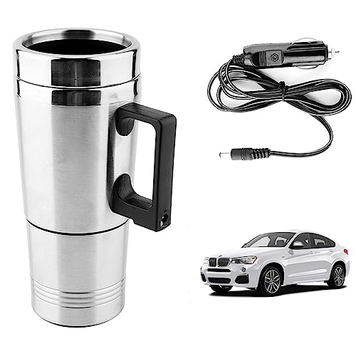 Image of Oshotto 12V Stainless Steel Car Heating Kettle /Mug, Travel Friendly electric Tea /Coffee maker Compatible with BMW X4 (300ml) - Silver