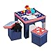 Relaxdays Sitzgruppe Kinder, faltbar, Kindertisch, Sitzhocker mit Stauraum, Sitzgelegenheit Kinderzimmer, Fische, blau, 48,00 x 59,50 x 59,50cm