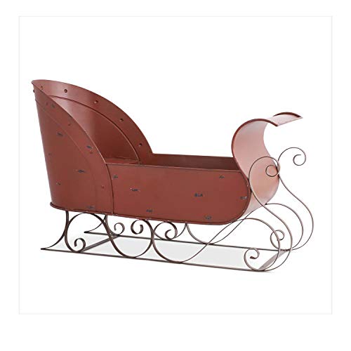 K&K Interiors 53946A-RD 30.5 Inch Red Weathered Metal Sleigh
