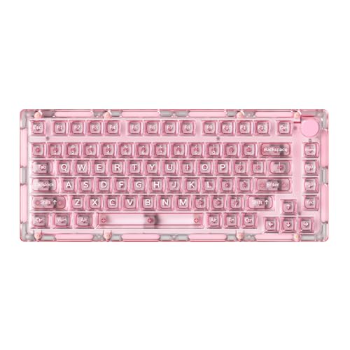 Image of MONSGEEK 75% Wireless Mechanical Keyboard ICE 75 Pink, Fully Transparent 82-Key Hot-swappable RGB Backlit Clear Gaming Keyboard with Gasket /Top Dual Mount for Mac /Win