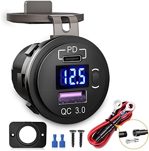 Nilight Quick Charge Socket PD Type C and QC 3.0 USB Fast 12V 24V Car Outlet Voltmeter ON OFF Switch Fused Wire Kit Dual Charger Power for Cars Trucks Vans RVs