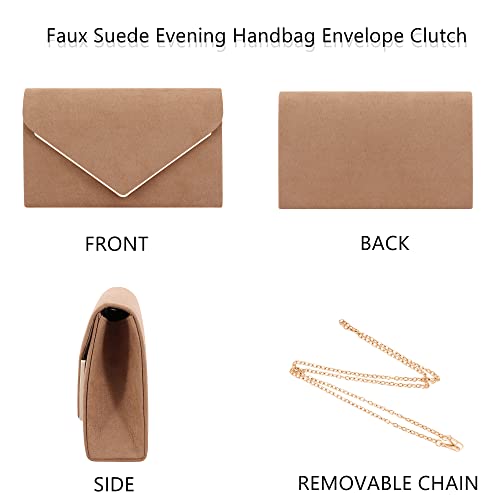 Jascaela Women's Faux Suede Evening Clutch Handbags Envelope Evening Purses For Wedding Cocktail Prom Party - Camel #TOP1
