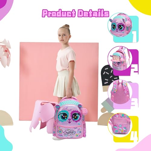 Image of Cute Cat Backpacks for Girls - 2 in 1 Bookbag Set for Elementary & Preschool Students Ages 8-10