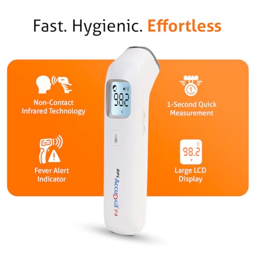 Image of BPL Medical Technologies Accudigit F4 Non Contact Infrared Thermometer - Fast & Accurate Forehead Thermometer for Adults & Kids (White)