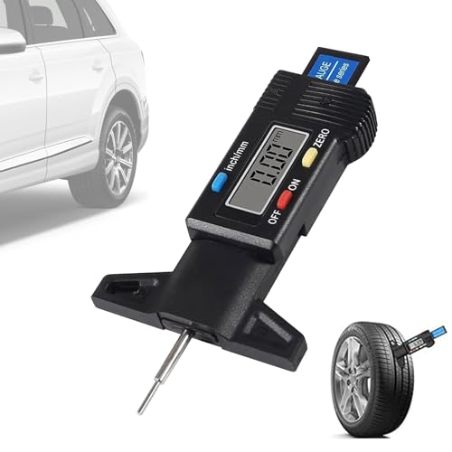 Tyre Tread Depth Gauge 0-25.4mm/Inch Digital Tire Tread Depth Checker Tyre Depth Measuring Tool with LCD Screen Intuitive Reading Clear Scale for Cars Motorcycles Trucks Black
