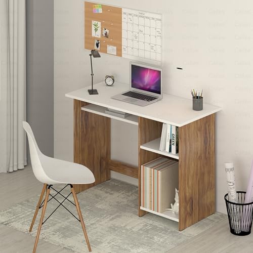 Callas Computer Desk with Keyboard Tray – Modern Small Writing & Laptop Table for Home Office, Bedroom, or Living Room – Space-Saving & Sturdy Design Table (ST-03-Brown)