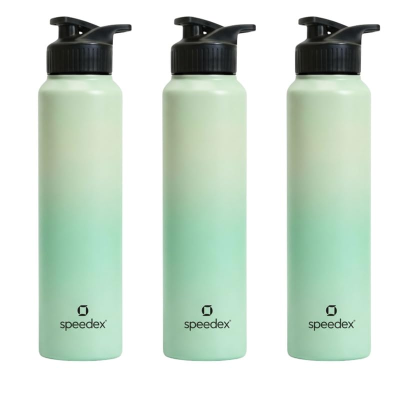 Image of Speedex Stainless Steel Metal Water Bottle 1 Ltr 1000 ml, BIS Approved, Leak Proof Sipper Cap Bottle for Office, School, Gym, Travel, Daily Use for Men, Women, Kids, Adults, Dual Green, Set of 3