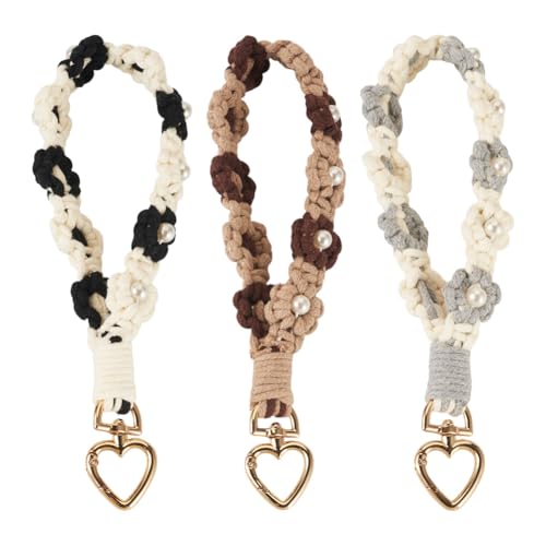 Porte-clés en coton tressé motif fleur lot de 3 cadeau idéal