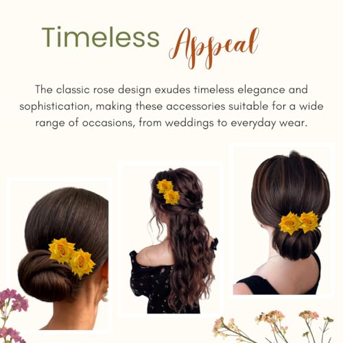 Image of Hair Flare Artificial Plastic & Metal Rose Flower with An Abundance of Petals Design Hairpin /Hair Clip /Judabun | Bridal Hair Accessories, Wedding, Festival for Women & Girls - 2700, Set of 2