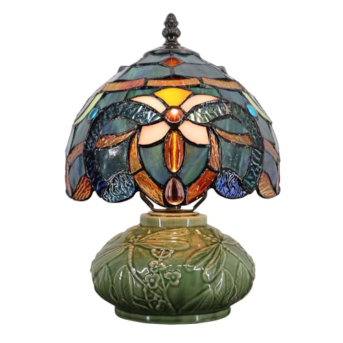 Stained-glass Tiffany Mushroom Table Lamp, 8×11 in. (Blue Baroque)