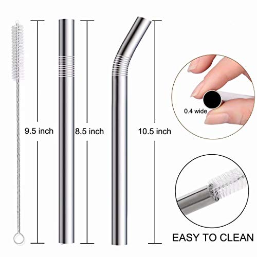 Vinaco Reusable Stainless Steel Milkshake & Smoothie Straws, 6 Pack - 216mm & 266mm Long, 10mm Wide, 1 Straw Cleaner