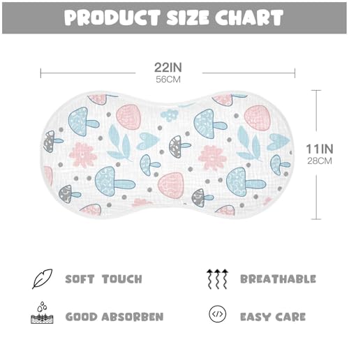 Blue Mushrooms Muslin Burp Cloths 22x11 Inch - 4-Layer Organic Cotton & TPU Waterproof Lining, Absorbent Baby Bibs for Boys/Girls with Hanging Loop4
