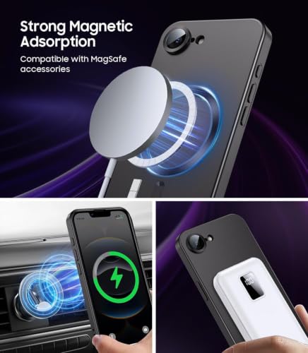 Image of DIZORO Magnetic Case for iPhone 17e / iPhone 16e Case [Compatible with MagSafe][Built-in Camera Lens Protector] Slim Soft Silicone Bumper Shockproof Metallic Luster Back Cover Phone Case - Black