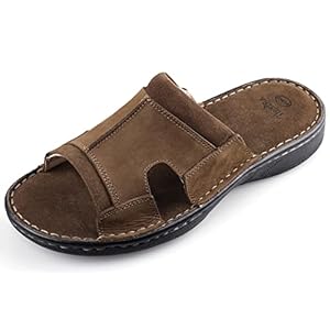 TIESTRA Mens Leather Slide Sandals Comfortable Lightweight Summer Casual Beach Slides for Men Indoor & Outdoor slip on sandals