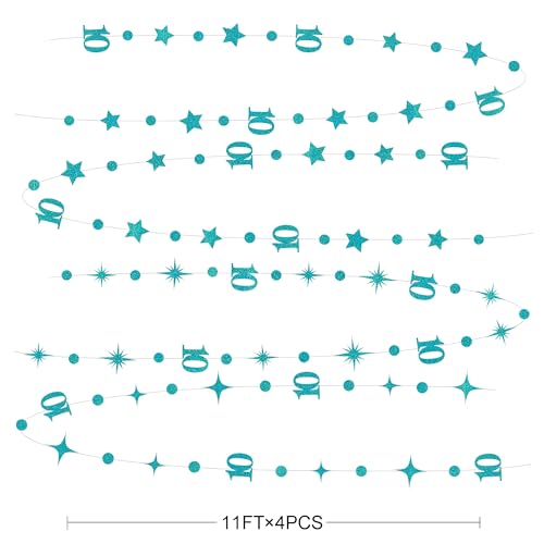 Image of Teal Blue 10th Birthday Decorations Number 10 Circle Dot Star Garland Glitter Streamer Banner Backdrop for Girls Boys Double Digits Cheers to 10 Years Old Birthday 10th Anniversary Party Supplies