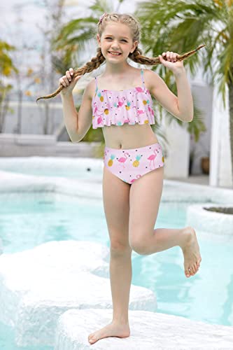 Tuonroad Cute Yellow Pineapple Bathing Suits For Little Girls Funny Flamingo Two Pieces Bikini For Kids 6-7 Yers Light Pink Swimsuit Girls High Waisted Swim Bottoms Summer Beach Swimwear #TOP1
