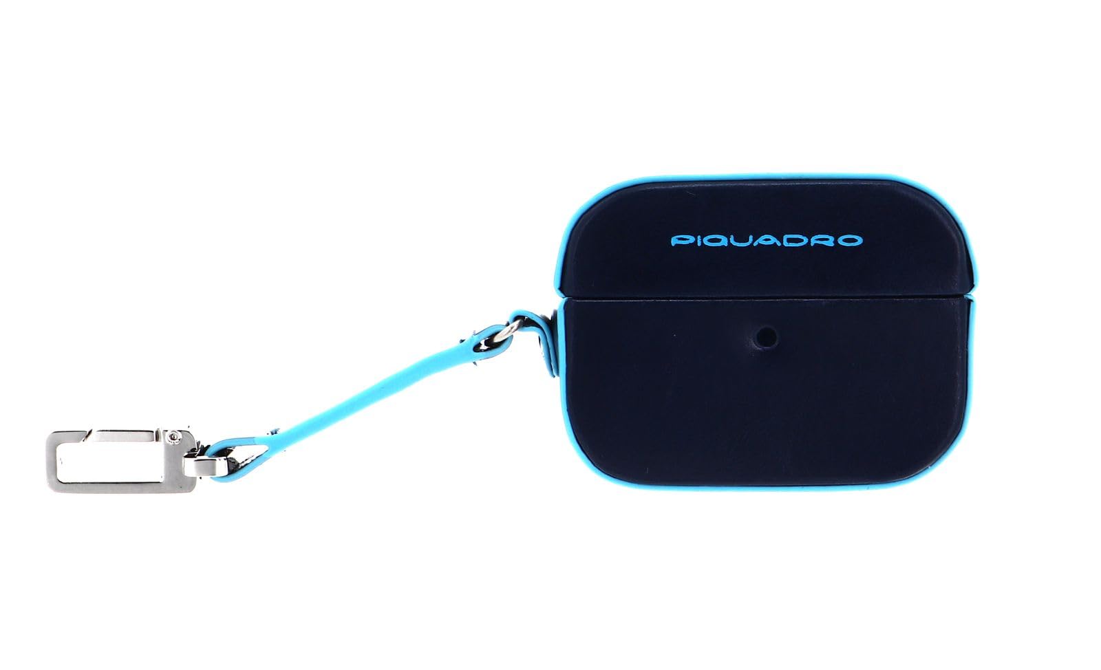 PIQUADRO - Custodia per Auricolari Pelle Blue Square - Unisex - Blu Notte | Salvaspazio, Protettiva, Moschettone, Trasferte, Uso quotidiano