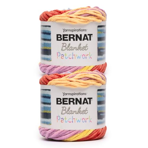 Image of Bernat Blanket Patchwork Yarn for Crocheting Soft, Candy Dream, 2-Pack | #6 Super Bulky Yarn, 100% Polyester, Soft Crochet Yarn for Blankets, Knitting & DIY Crafts, 220yds, 300g /10.5oz per skein