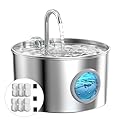 Cat Water Fountain for Drinking: Stainless Steel Cat Fountain - 2.2L Cat Water Bowl - Pet Water Fountain - Pet Water Dispenser - Cat Drinking Fountain UK - with 6 Filters + 3 Foam Filters