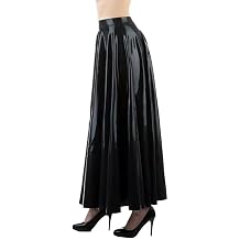Rubber High Waist Skirt Latex Pleated Ankle Length Long Skirt