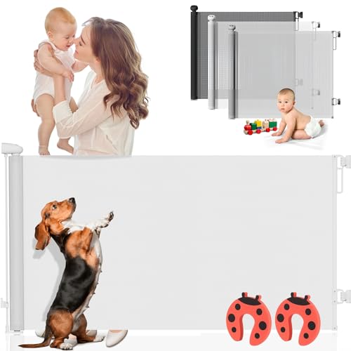 PARVULÍ Barrera Seguridad Niños Escalera Retráctil 0 a 140 cm + 2 Protectores de Puerta - Valla Seguridad Infantil - Barrera Perros Puerta - Puerta Escalera Bebe Seguridad - Interiores y Exteriores