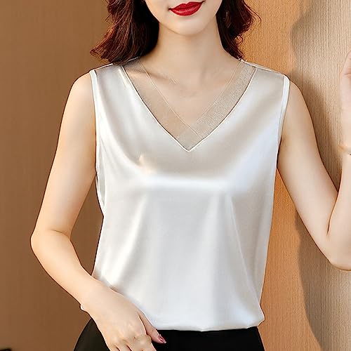 Débardeur en satin top col v soie sans manches camisole