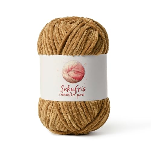 Image of Chenille Yarn for Crocheting, Size 5 Bulky,Brown