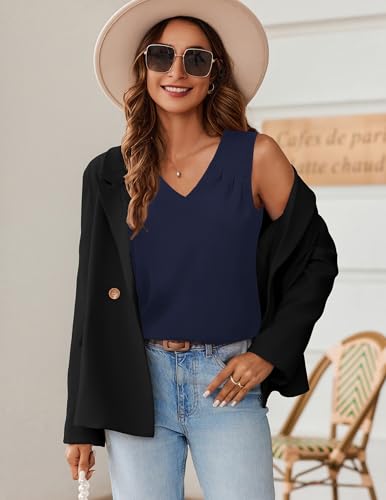 Zeagoo Cute Summer Tops for Women Sleeveless Textured Tank Tops Trendy V Neck Dressy Casual Blouses Navy Blue - image 7