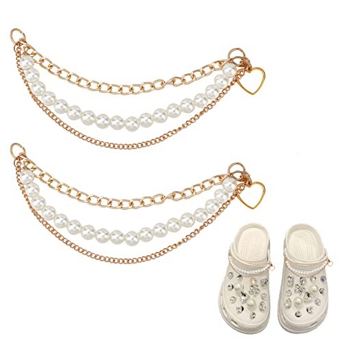 AMIJOUX 2 Stück Perlenschuhkette, Metallkettenzubehör Für Schuhe, Dekorative Kette Schuhanhänger Glänzende Perle Schuhanhänger Kette Für Frauen Mädchen Partygeschenke Geburtstagsgeschenke Cover