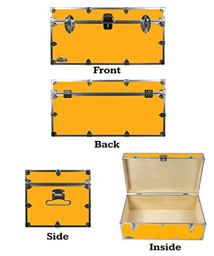 C&N Footlockers Happy Camper Storage Trunk - Summer Camp Chest - Durable With Lid Stay - 32 X 18 X 13.5 Inches (Gold) #TOP1