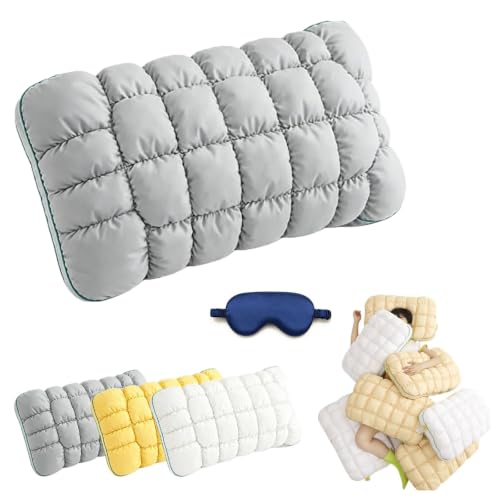 Cooling Marshmallow Puff Pillow Quilted Cloud-Loft Design for Side Back & Stomach Sleepers Cool-Touch Fluffy Pillow for Adults with High-Resilience Neck Support Breathable Washable (1 Gray)