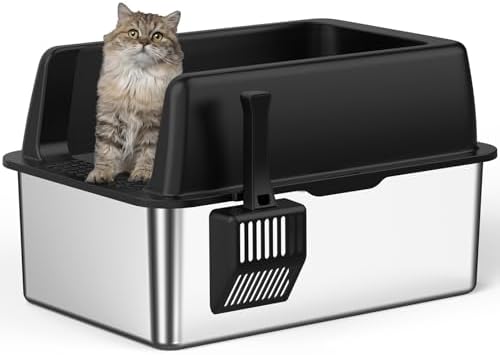 Zarler Edelstahl Katzentoilette mit Deckel, extra groß, Schwarz, für große Katzen und mehrere Katzen, antihaftbeschichtet, leicht zu reinigen
