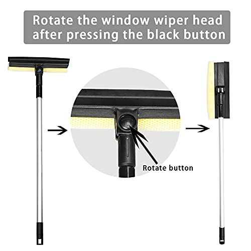 Image of 49'' Long Handle Cleaner Sponge Car Truck Window Windshield Squeegee and Soft Rubber Strip Telescopic Pole, Adjustable to Clean from Multiple Angles (Black)