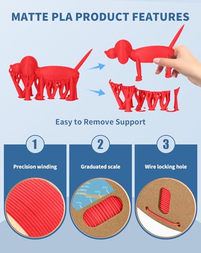 Image of DURAMIC 3D Matte PLA Filament 1.75mm Red, 1kg Cardboard Spool Matte Finish 3D Printer Filament PLA 1.75mm Dimensional Accuracy 99% + /- 0.03 mm, Printing with FDM 3D Printer, Easy to Remove Support