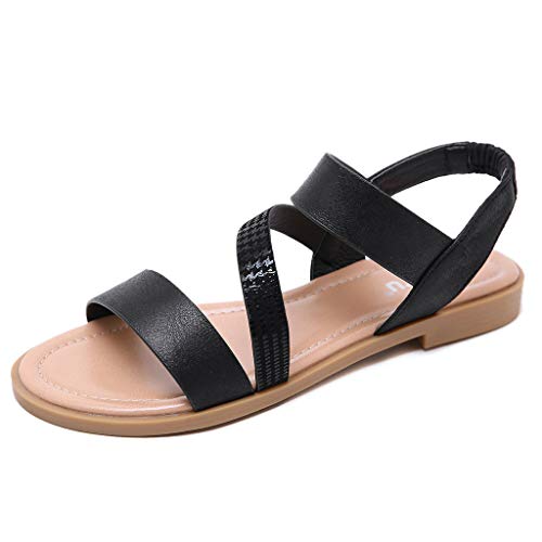 Sonnena Sandalias Planas Verano Mujer Estilo Bohemia Zapatos de Dedo Sandalias Talla Grande Cinta Elástica Casuales de Playa Chanclas Romanas de Mujer Verano de Moda Verde Rosa Negro