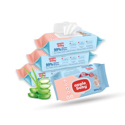 Image of Apple Baby Wipes - 99% Water, Hypoallergenic, Aloe Vera Infused | Gentle for Newborns & Sensitive Skin | Natural Baby Care Essentials AC383 (Pack of 6)