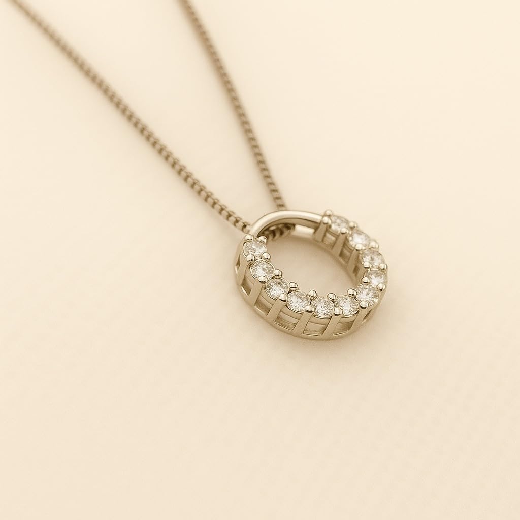 925 Sterling Silver Minimalist Plated Circle Pendant Necklace, Rhodium Plated with High-Clarity Zirconia, Adjustable Chain 17.7–19.7 in | Elegant Everyday Gift Jewelry for Women - Image 2