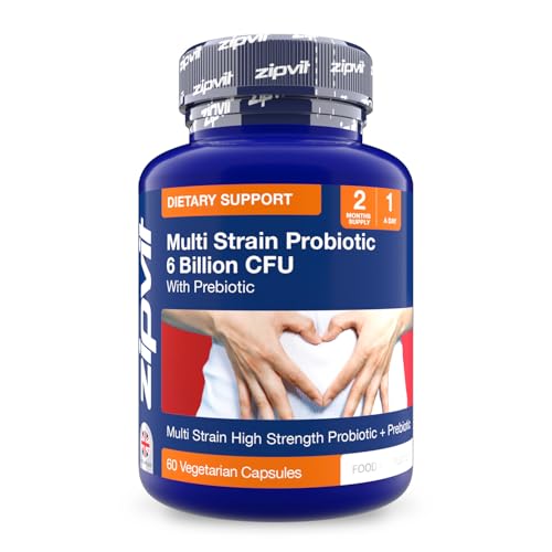 Zipvit Probiotics 6 Billion CFU with Prebiotic, Includes Lactobacillus & Bifidobacterium, Multi Strain Probiotic, 60 Vegetarian Capsules, 2 Months Supply