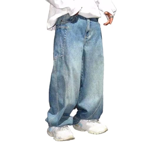 Men’S Vintage Streetwear Loose Skateboard Denim Cargo Pants Slim Fit Full Length Button Fly Distressed Casual Trousers