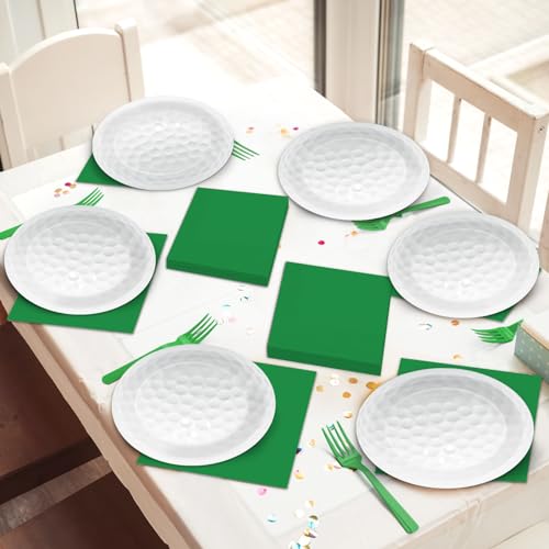 Image of Qyeahkj 100 Pcs Golf Party Supplies Plates and Napkins Set Golf Birthday Decorations Paper Tableware Dinnerware Kit Disposable Sports Ball Themed Party Decor Favors for Kids Serves 25
