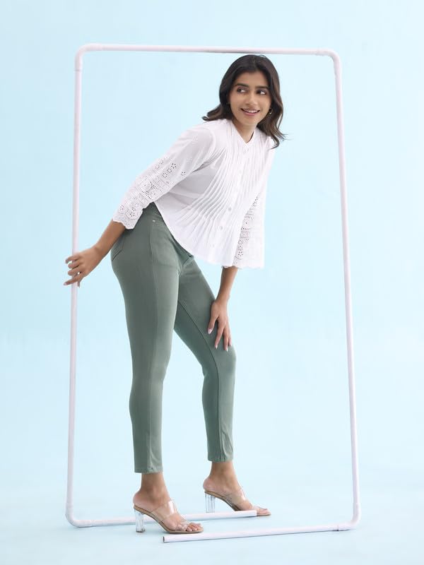 Image of GO COLORS Soft Cotton Blend Printed Jeggings Ankle Length for Women| Breathable, Mid Rise